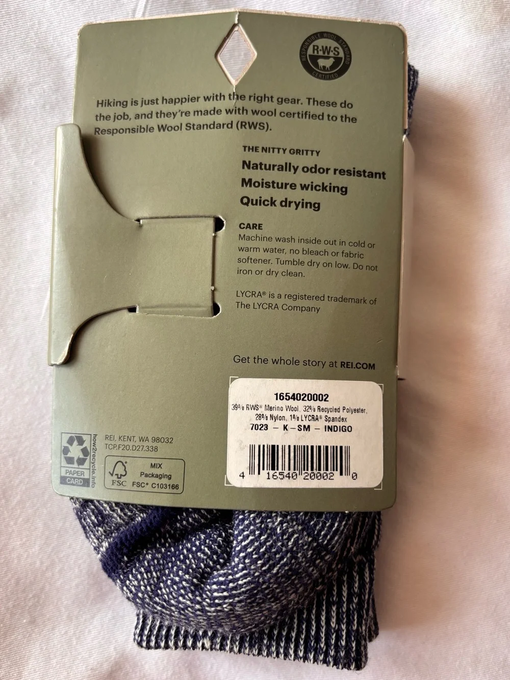 REI Co-op Youth Blue Merino Wool Crew midweight Socks kids small size 9-11.5 NEW